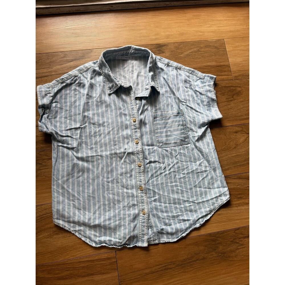 Baltic Born Berkley Striped Top size Large Denim Blue 100% Lyocell Button Down